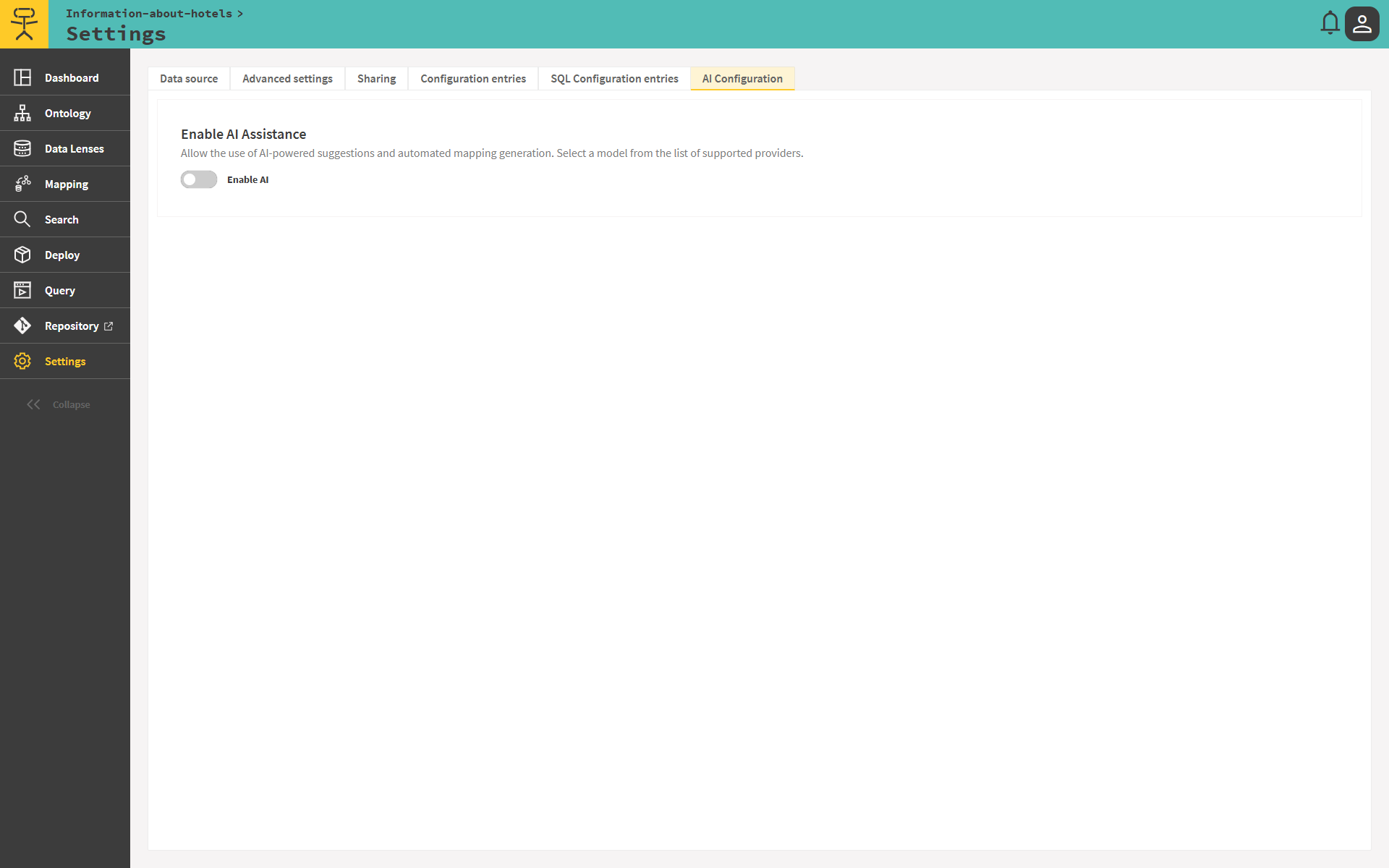 Screenshot of Ontopic Suite for enabling AI-assisted mapping generator