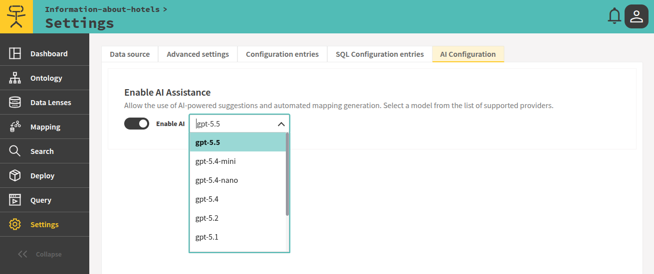 Screenshot of Ontopic Suite for enabling AI-assisted mapping generator